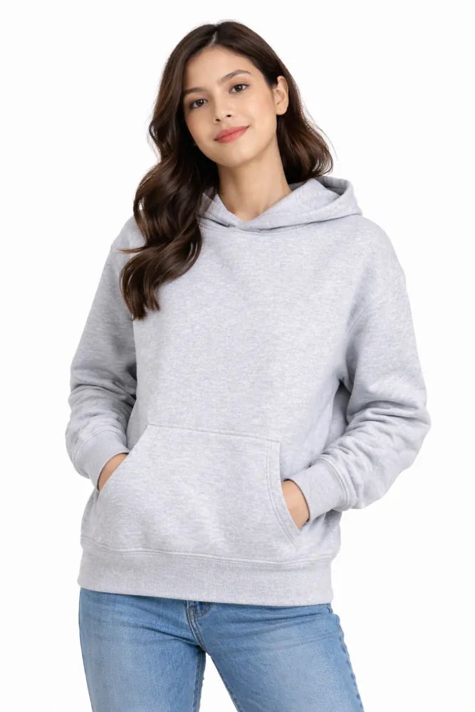 Unisex Light Grey Cotton Fleece Hooded Sweatshirt | Full Sleeve Casual Hoodie | 3XL