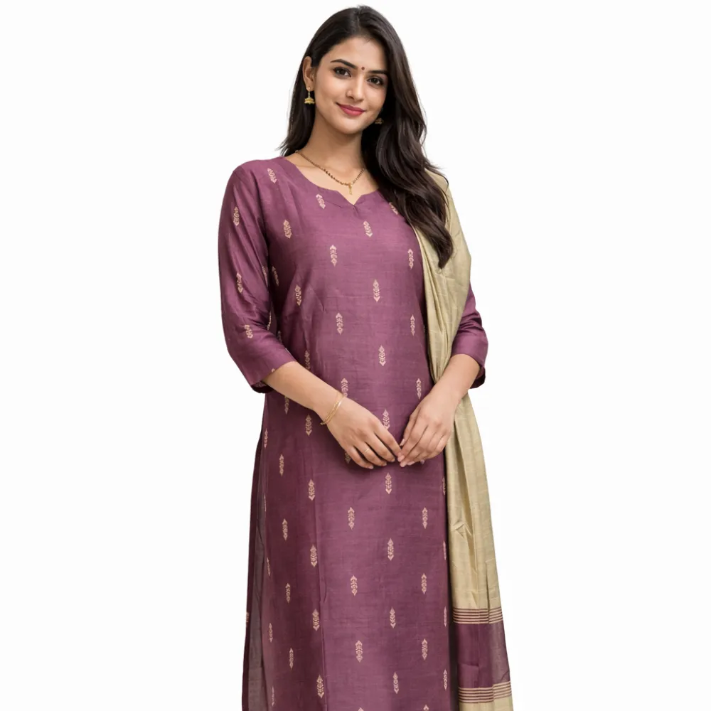 Premium Raw Silk Purple Kurta Pant Set with Dupatta for Women